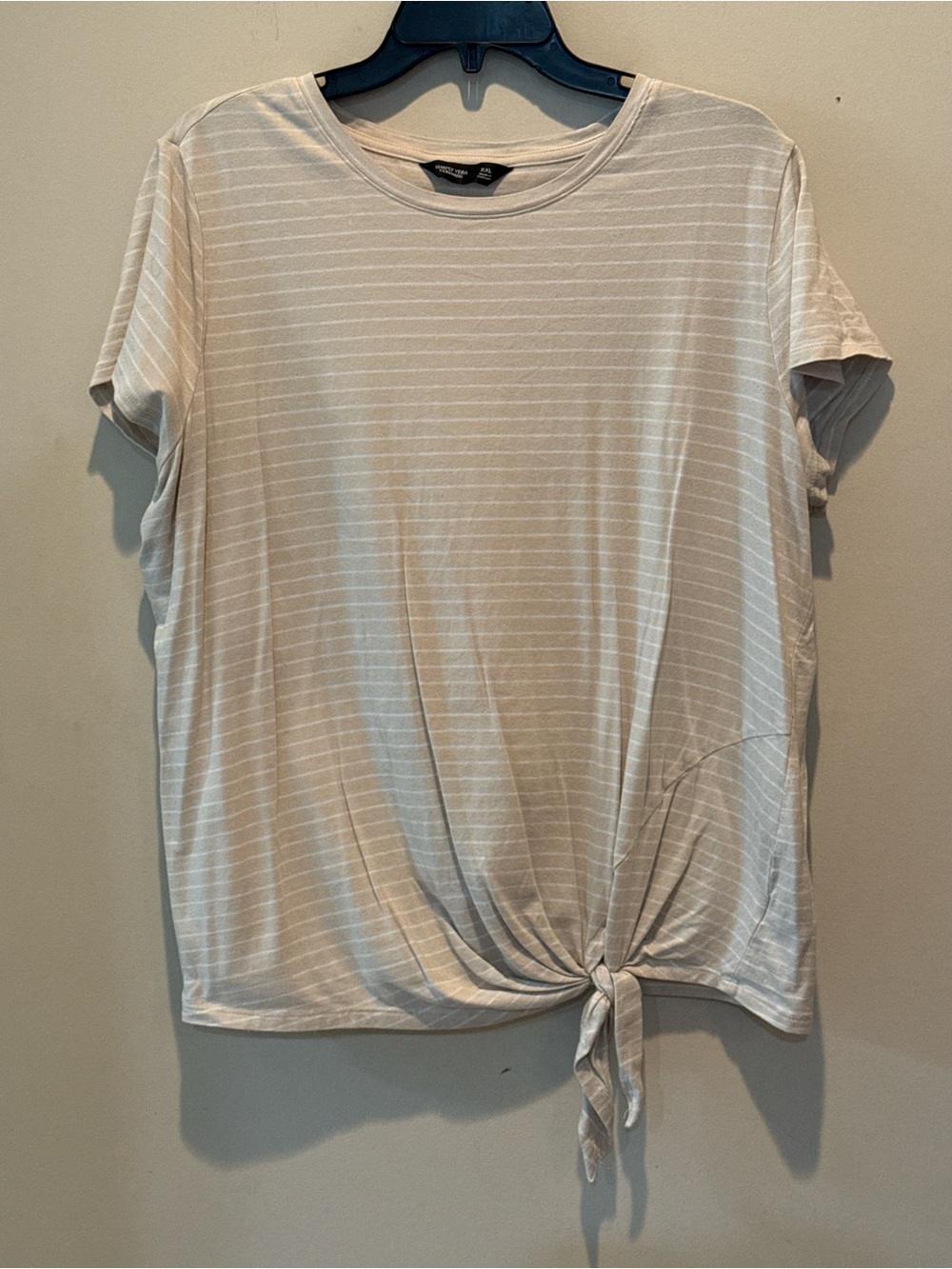 Simply Vera Vera Wang Beige Striped Tie-Front Short Sleeve Top